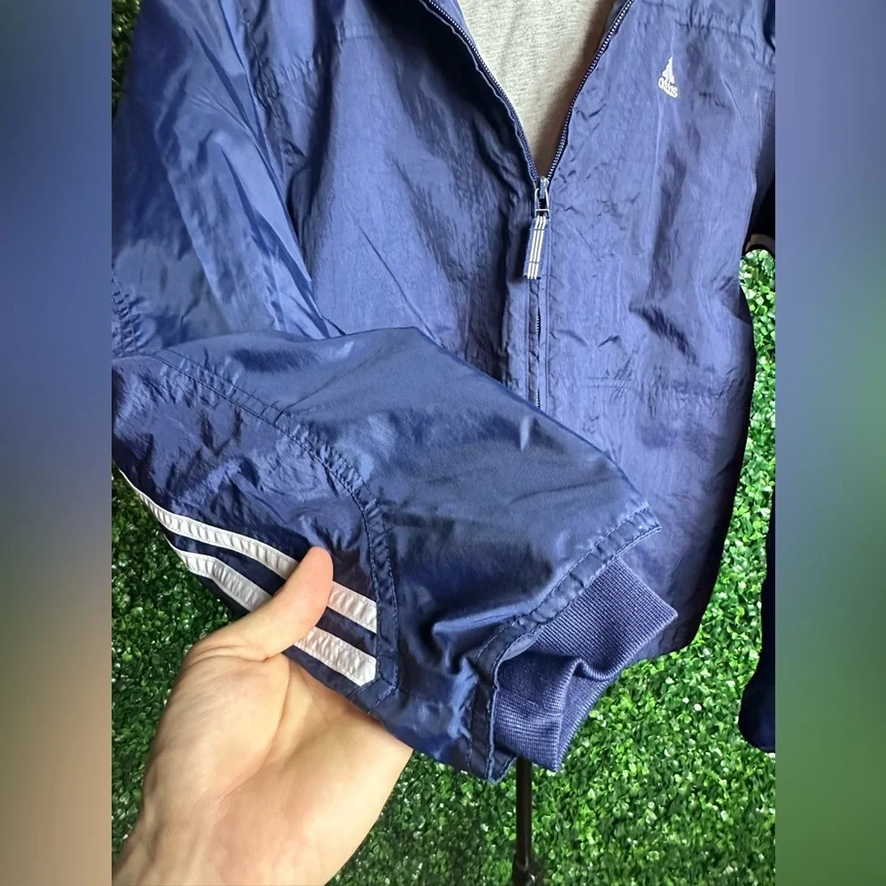 Vintage 90s Adidas Hooded Windbreaker Navy Lined Jacket